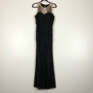 Adrianna Papell sleeveless knotted drape top mesh faux diamond  maxi gown 10